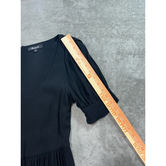 Madewell Puff-Sleeve Scoop Midi Dress Black Womens Size 4 Classic Office - Picture 8 of 8